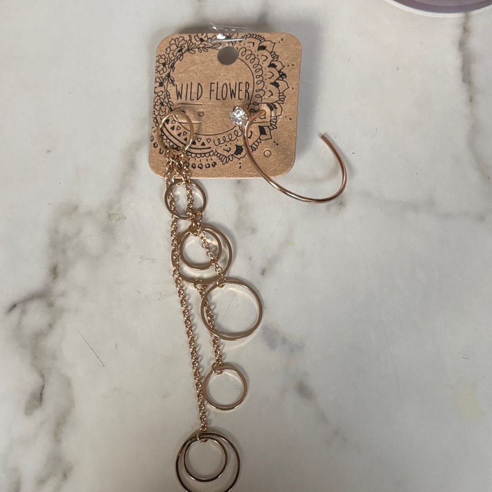 Wild Flower Gold Multi-Ring Dangle Earrings